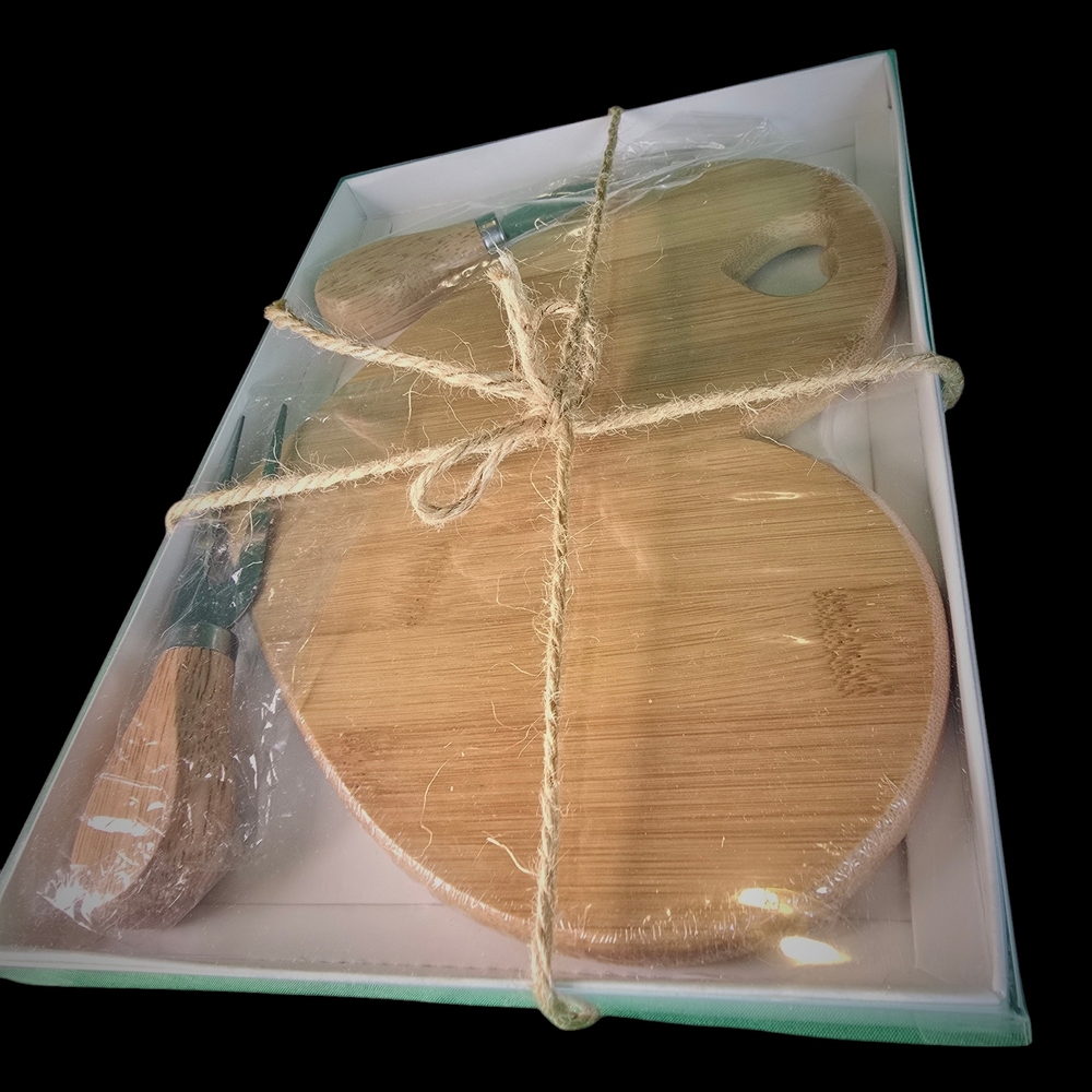 Tan Wooden Cutting Board for Kitchen Knives and Cutlery